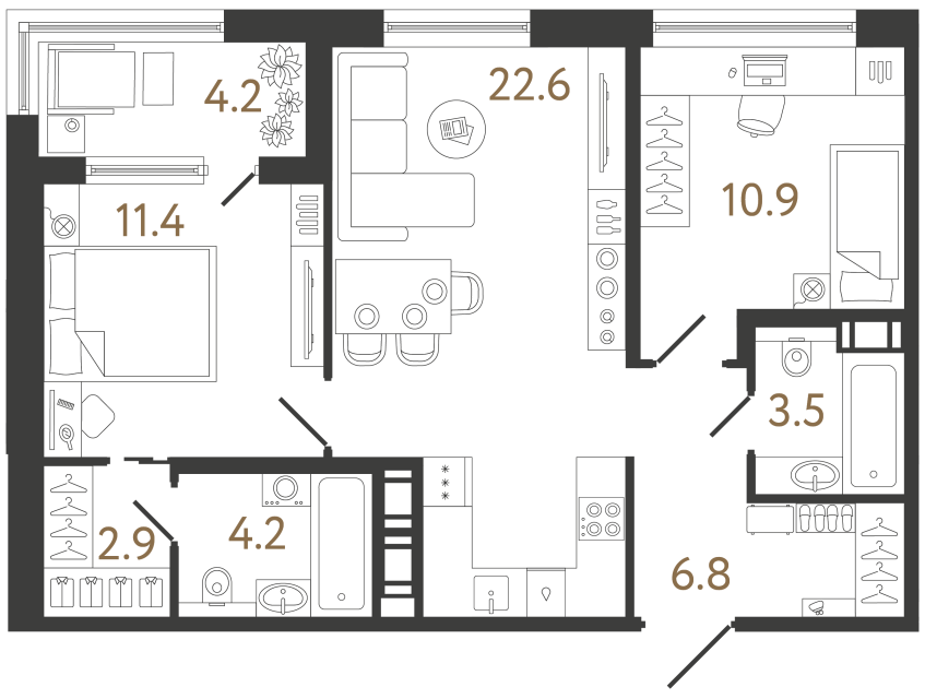 Двухкомнатная квартира №171 в ЖК Передвижники 2 - 62.3 м²