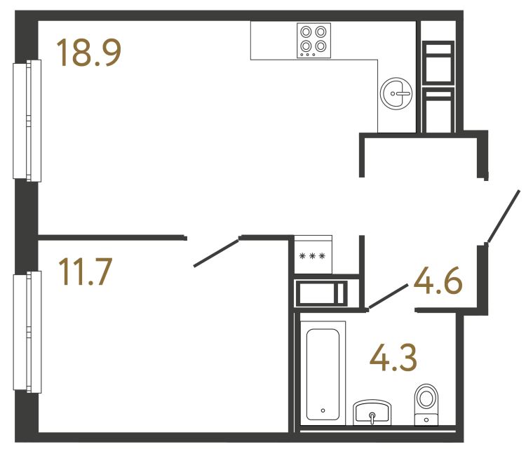 Однокомнатная квартира №348 в ЖК Передвижники - 39.5 м²  - №2