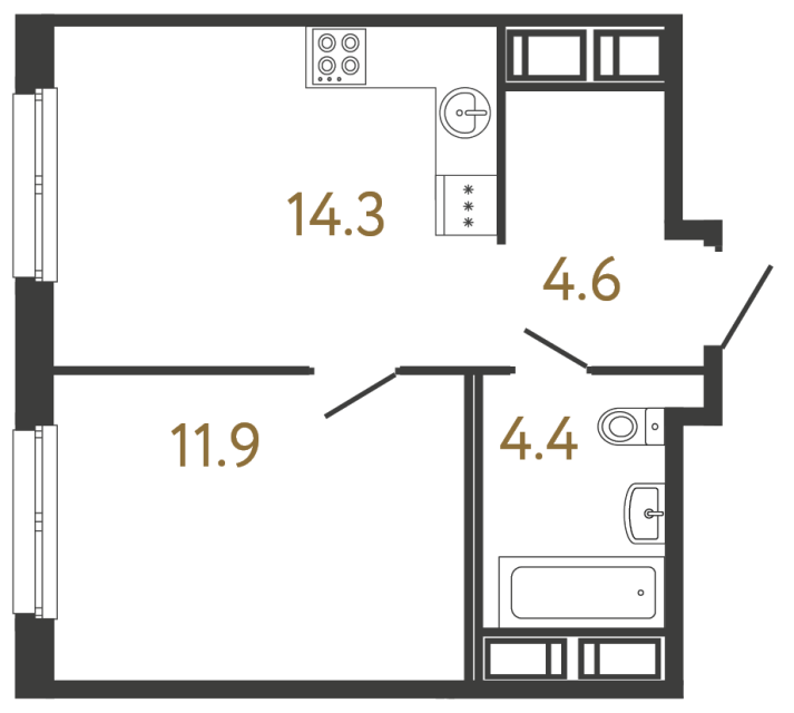 Однокомнатная квартира №22 в ЖК Передвижники - 35.2 м²  - №2