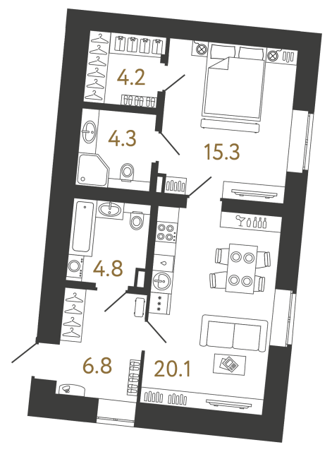 Однокомнатный номер №158 в ЖК Типография - 55.5 м²