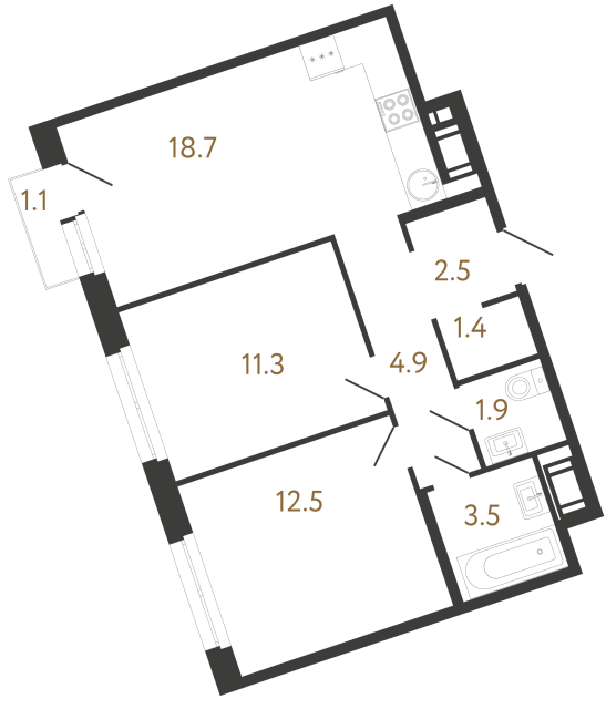 Двухкомнатная квартира №65 в ЖК Литера - 56.7 м²  - №2