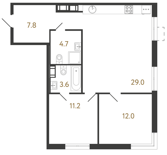 Двухкомнатная квартира №514 в ЖК Струны - 68.3 м²  - №2