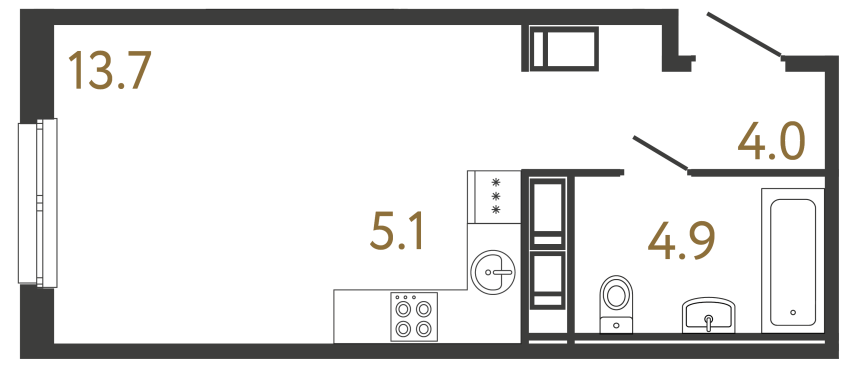 Студия №268 в ЖК Передвижники - 27.7 м²  - №2