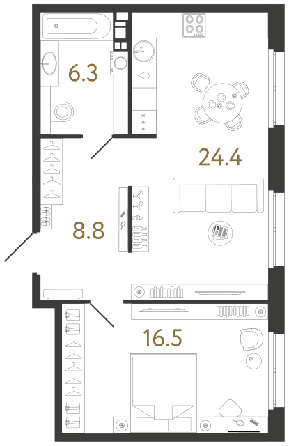 Однокомнатная квартира №7 в ЖК Визионер - 56 м²