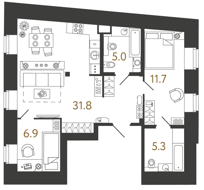 Двухкомнатный номер №94 в ЖК Типография - 60.7 м²