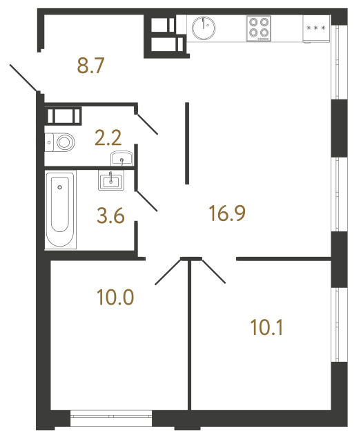 Двухкомнатная квартира №333 в ЖК Струны - 51.5 м²  - №2