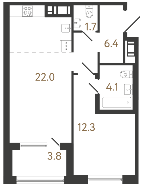 Однокомнатная квартира №248 в ЖК Передвижники 2 - 46.5 м²  - №2