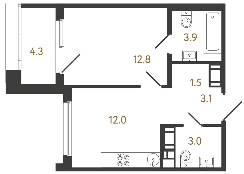 Однокомнатная квартира №383 в ЖК Гений - 36.3 м²  - №2