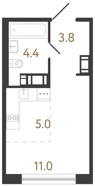 Студия №155 в ЖК Передвижники 2 - 24.2 м²  - №2