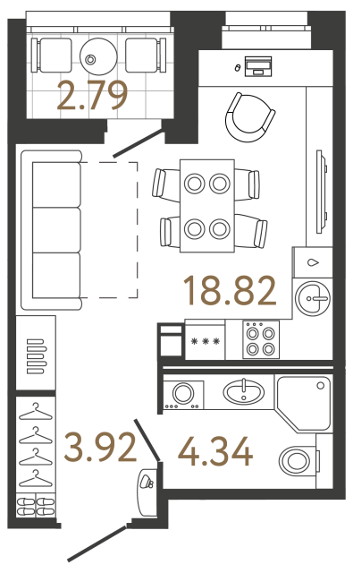 Студия №552 в ЖК Ultra City 3 - 27.08 м²