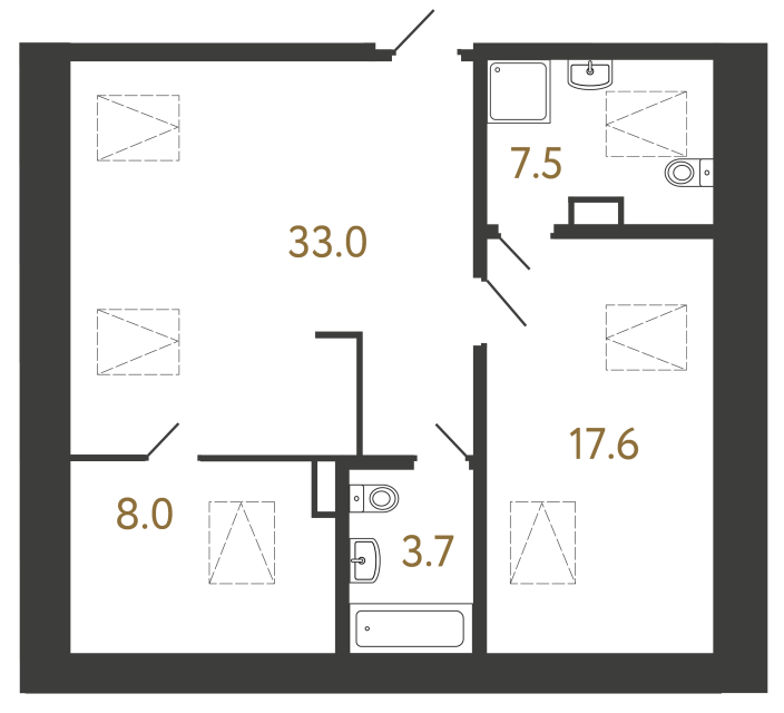 Двухкомнатный номер №104 в ЖК Типография - 69.8 м²  - №2