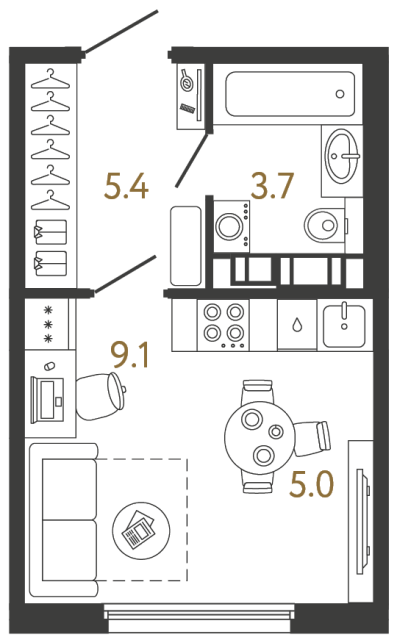 Студия №692 в ЖК Гений - 23.2 м²
