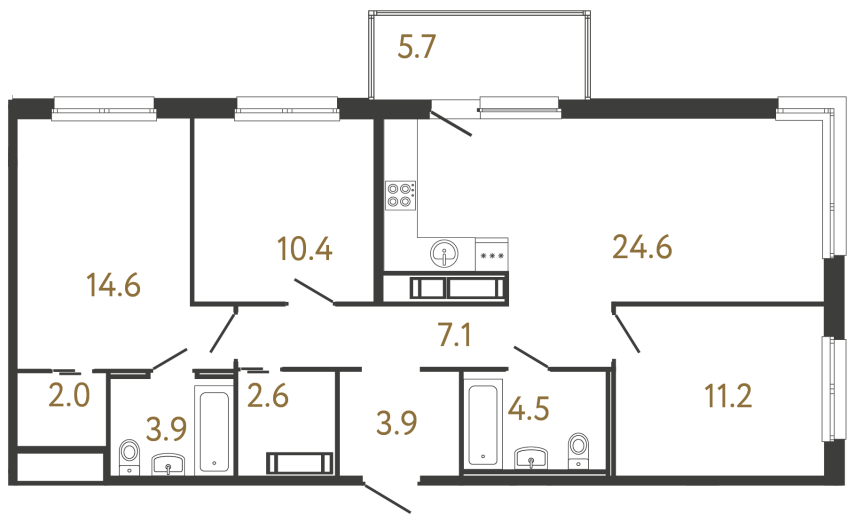 Трёхкомнатная квартира №240 в ЖК Передвижники - 84.8 м²  - №2