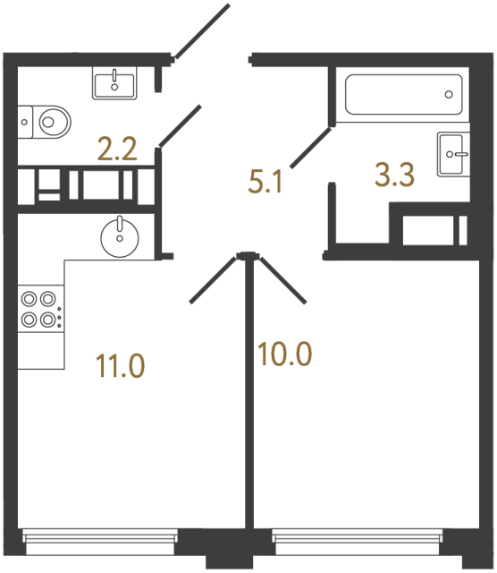 Однокомнатная квартира №1050 в ЖК Гений - 31.6 м²  - №2