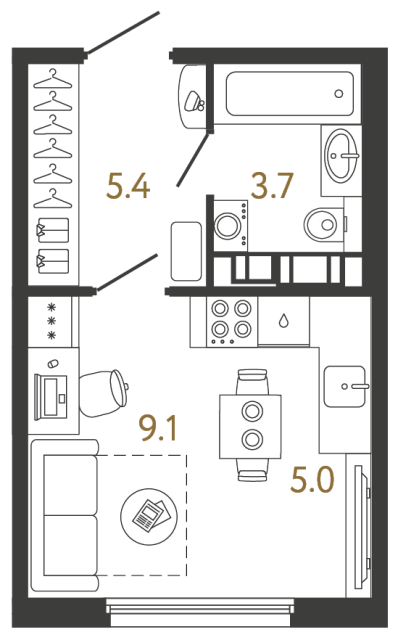 Студия №686 в ЖК Гений - 23.2 м²