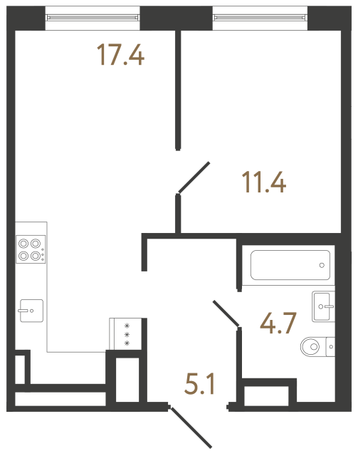 Однокомнатная квартира №289 в ЖК Передвижники 2 - 38.6 м²  - №2