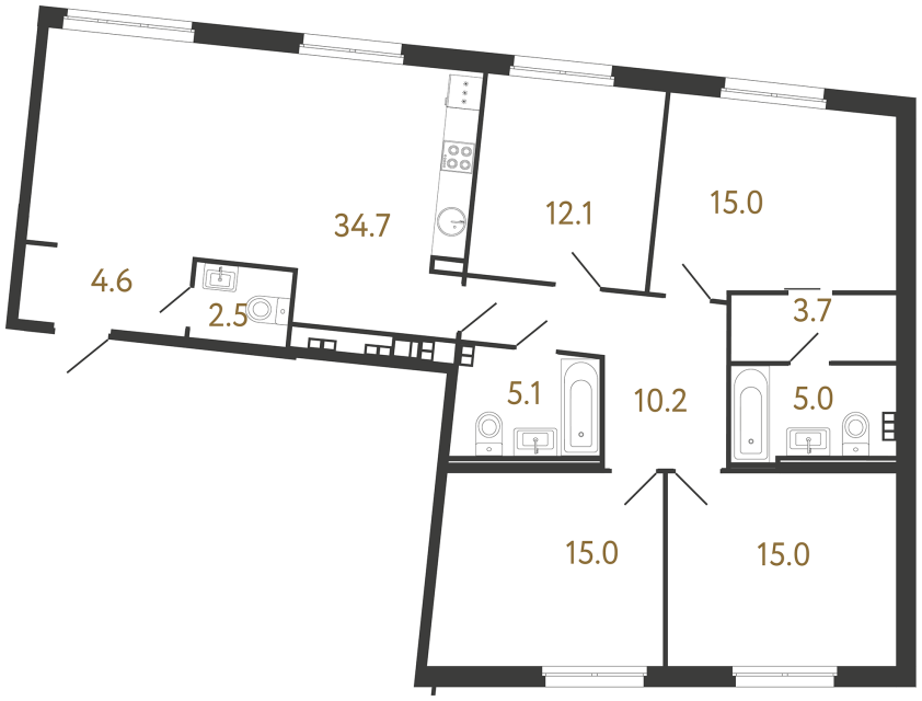 Четырехкомнатная квартира №153 в ЖК Визионер - 122.9 м²  - №2