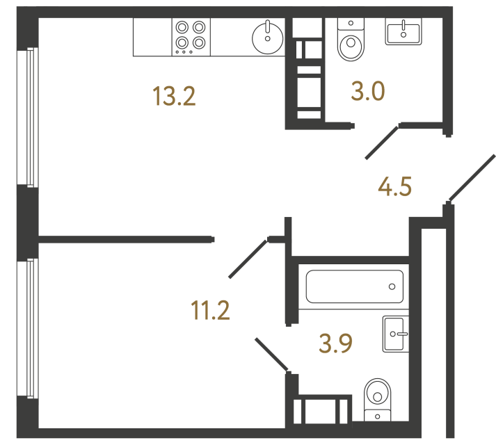 Однокомнатная квартира №382 в ЖК Гений - 35.8 м²  - №2