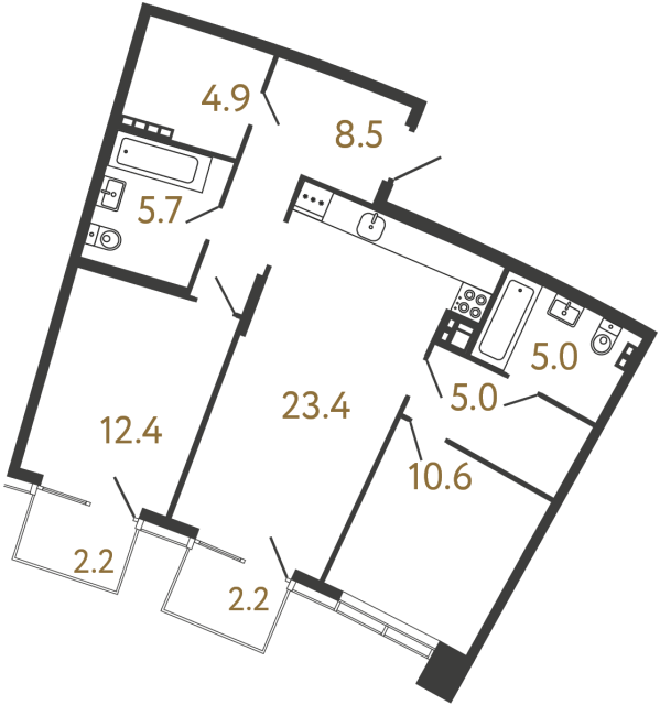 Двухкомнатная квартира №62 в ЖК Цвет Зеленогорска - 75.5 м²  - №2