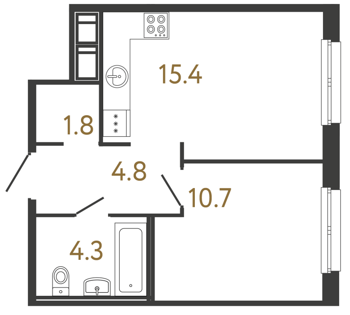Однокомнатная квартира №241 в ЖК Передвижники - 37 м²  - №2