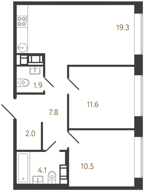 Двухкомнатная квартира №951 в ЖК Гений - 57.2 м²  - №2