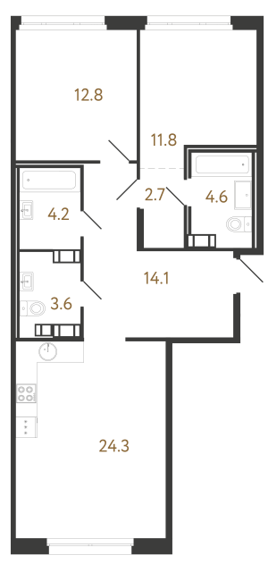 Двухкомнатная квартира №70 в ЖК Куинджи - 78.1 м²  - №2