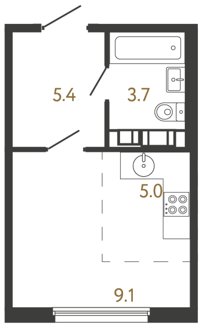 Студия №734 в ЖК Гений - 23.2 м²  - №2