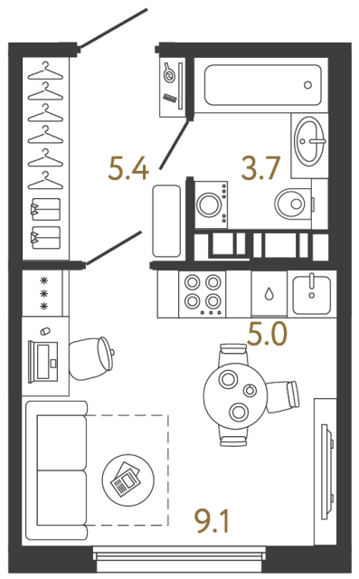 Студия №660 в ЖК Гений - 23.2 м²