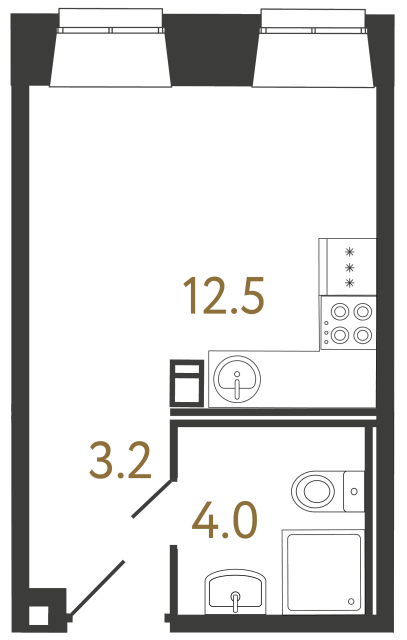 Апартаменты-студия №9 в ЖК Светоч - 19.7 м²  - №2