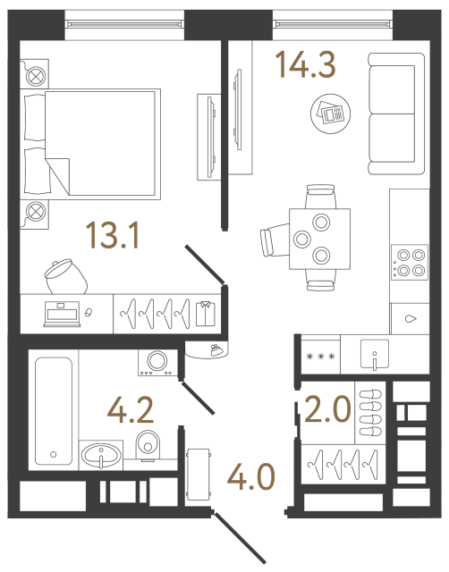 Однокомнатная квартира №85 в ЖК Передвижники 2 - 37.6 м²