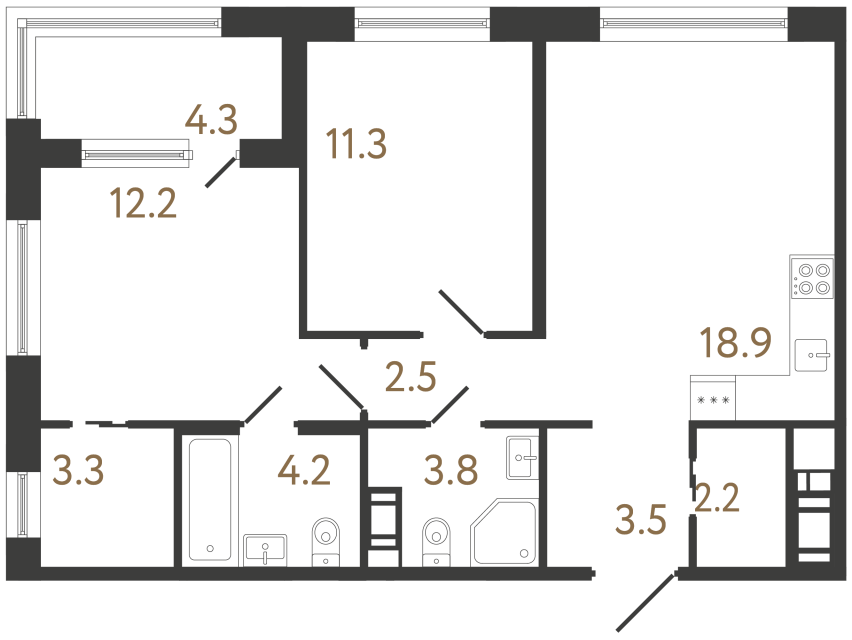 Двухкомнатная квартира №31 в ЖК Передвижники 2 - 61.9 м²  - №2