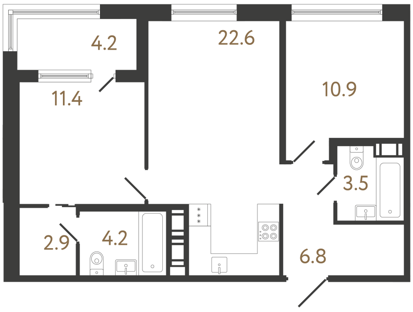 Двухкомнатная квартира №171 в ЖК Передвижники 2 - 62.3 м²  - №2