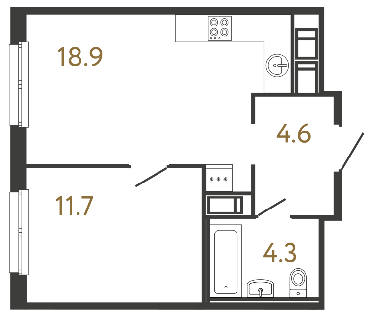 Однокомнатная квартира №334 в ЖК Передвижники - 39.5 м²  - №2