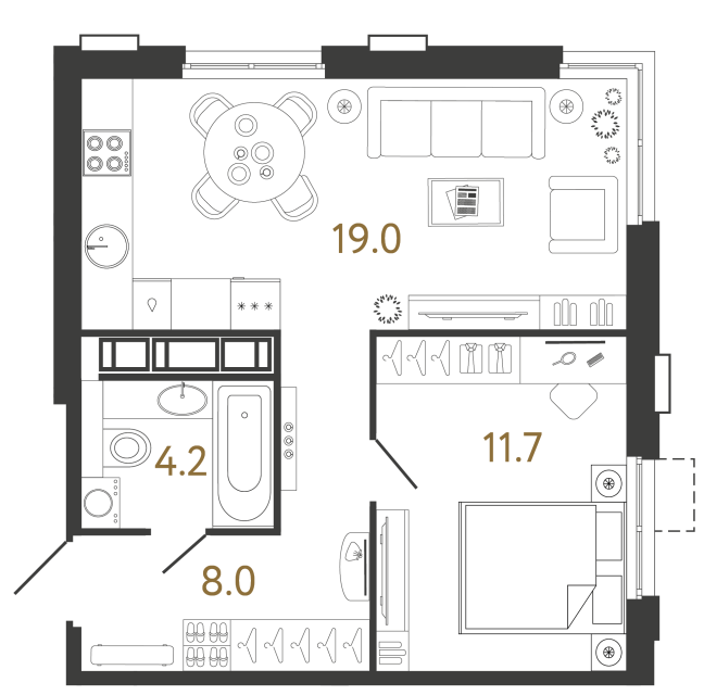 Однокомнатная квартира №607 в ЖК Струны 2 оч. - 42.9 м²  - №2