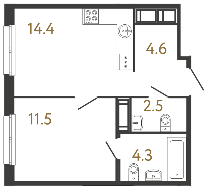 Однокомнатная квартира №41 в ЖК Передвижники - 37.3 м²  - №2