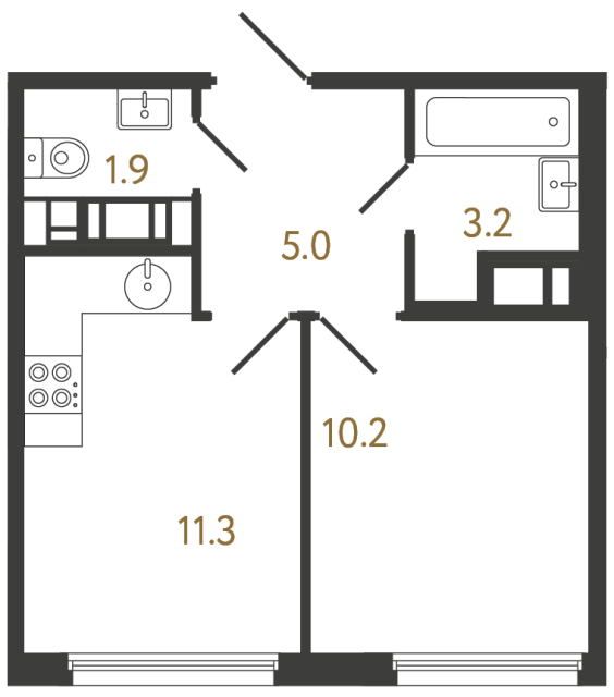 Однокомнатная квартира №1204 в ЖК Гений - 31.6 м²  - №2