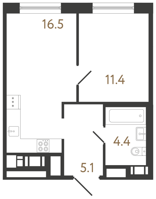 Однокомнатная квартира №311 в ЖК Передвижники 2 - 37.4 м²  - №2