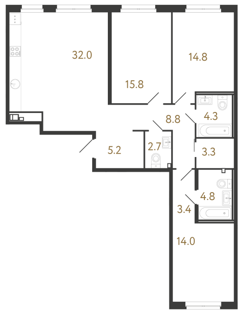 Трёхкомнатная квартира №63 в ЖК Визионер - 109.1 м²  - №2