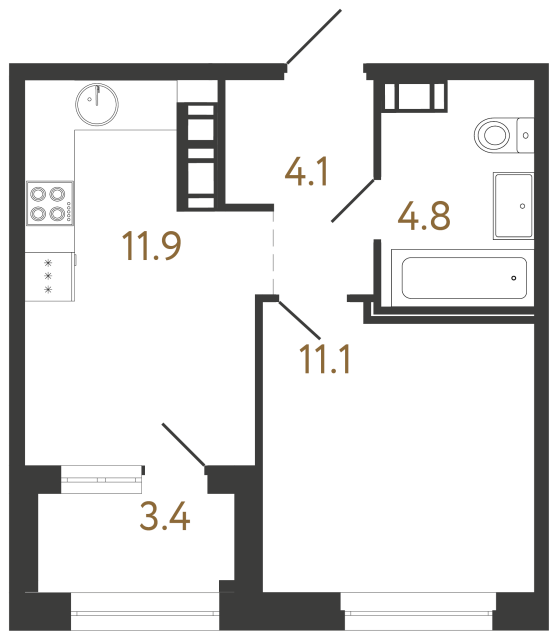 Однокомнатная квартира №267 в ЖК Куинджи - 31.9 м²  - №2