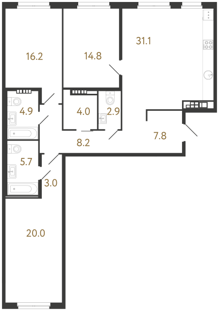 Трёхкомнатная квартира №86 в ЖК Визионер - 118.6 м²  - №2