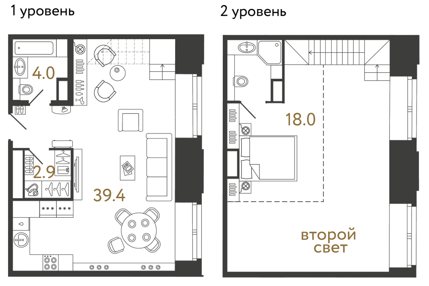Однокомнатный номер №32 в ЖК Типография - 64.3 м²