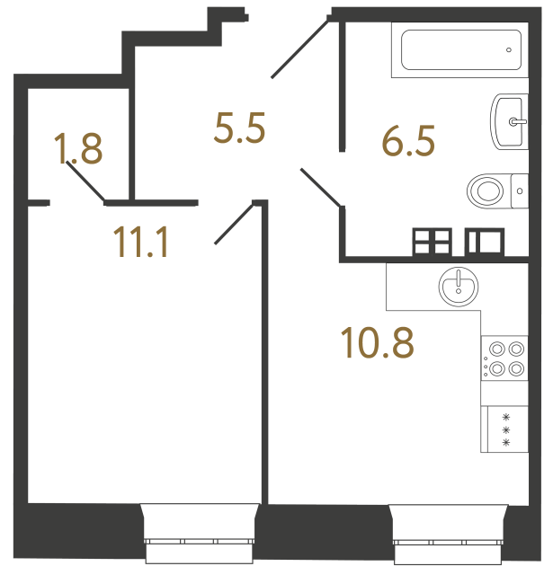 Однокомнатные апартаменты №85 в ЖК Светоч - 35.7 м²  - №2