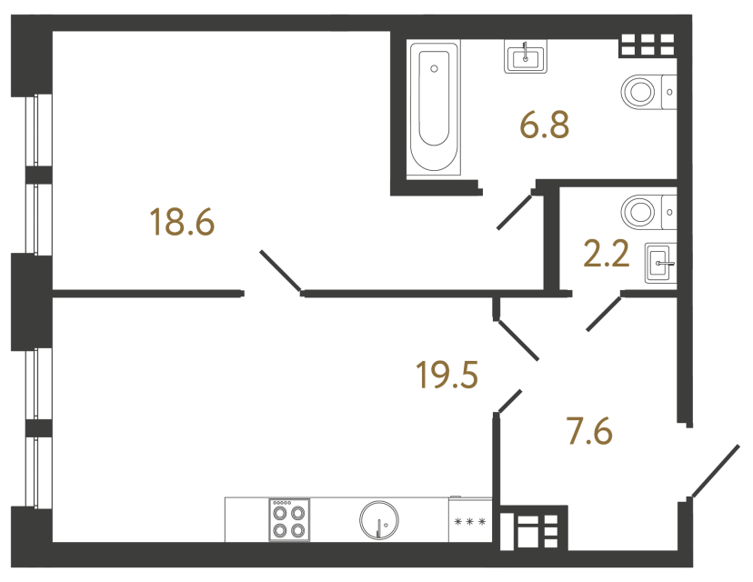 Однокомнатная квартира №43 в ЖК Коллекционер - 54.6 м²  - №2