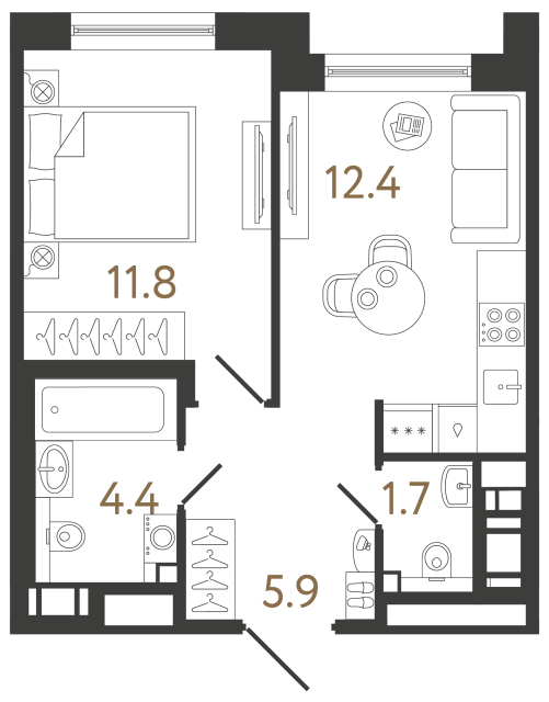 Однокомнатная квартира №401 в ЖК Передвижники 2 - 36.2 м²