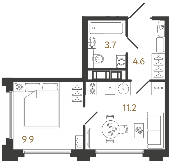 Однокомнатная квартира №525 в ЖК Гений - 29.4 м²