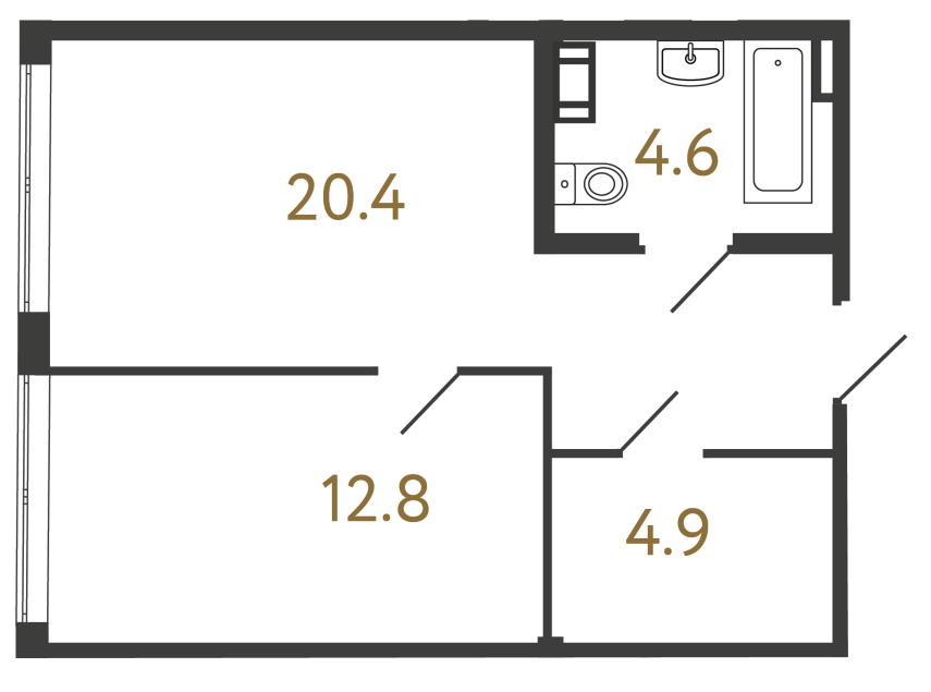 Однокомнатный номер №166 в ЖК Типография - 42.7 м²  - №2