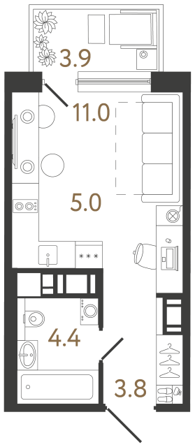 Студия №389 в ЖК Передвижники 2 - 24.2 м²