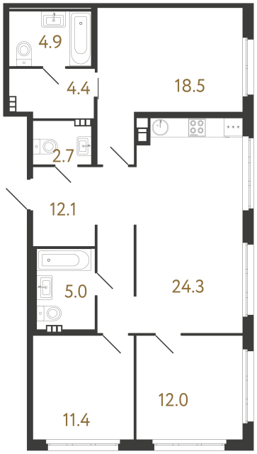 Трёхкомнатная квартира №114 в ЖК Визионер - 95.3 м²  - №2