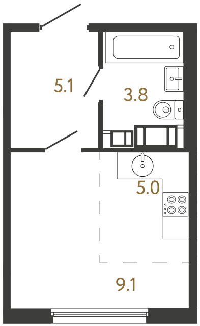 Студия №210 в ЖК Гений - 23 м²  - №2