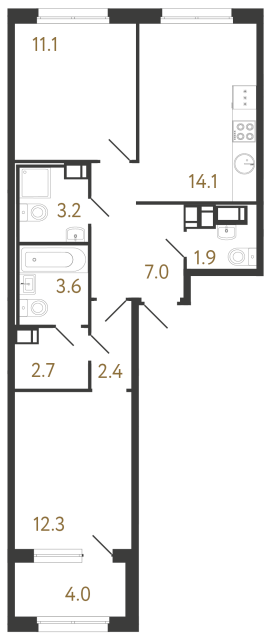Двухкомнатная квартира №987 в ЖК Струны 2 оч. - 58.3 м²  - №2